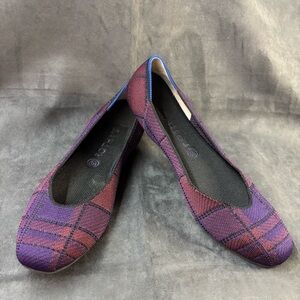 ROTHY’S Sz 12 Purple Plaid Flats Slip On Squarish Toe Fabric Upper Rubber Sole